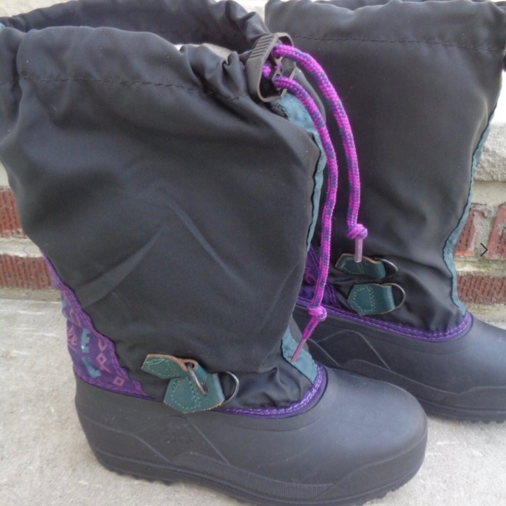 Sorel Girl Snow Boots Size 2 Youth Black Purple Removable Liner Winter